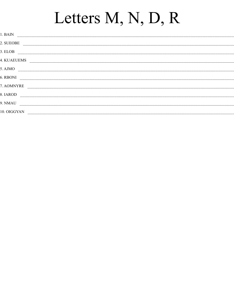 Letters M, N, D, R Word Scramble