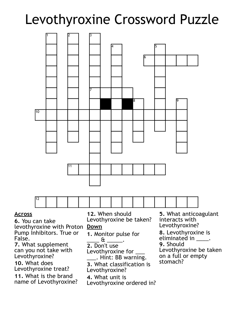 Levothyroxine Crossword Puzzle