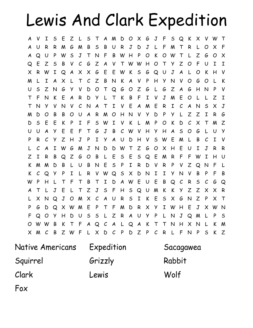 Lewis And Clark Expedition Word Search