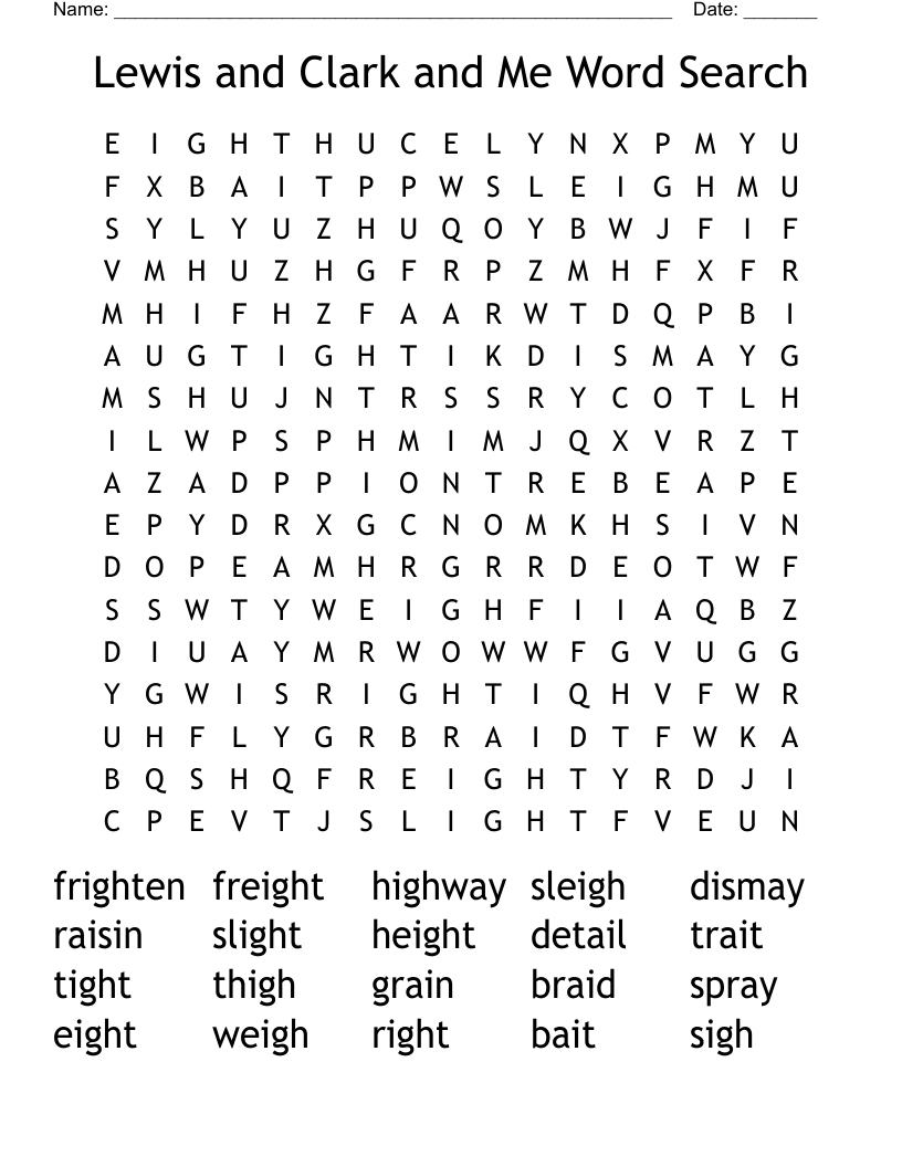 Lewis And Clark And Me Word Search WordMint