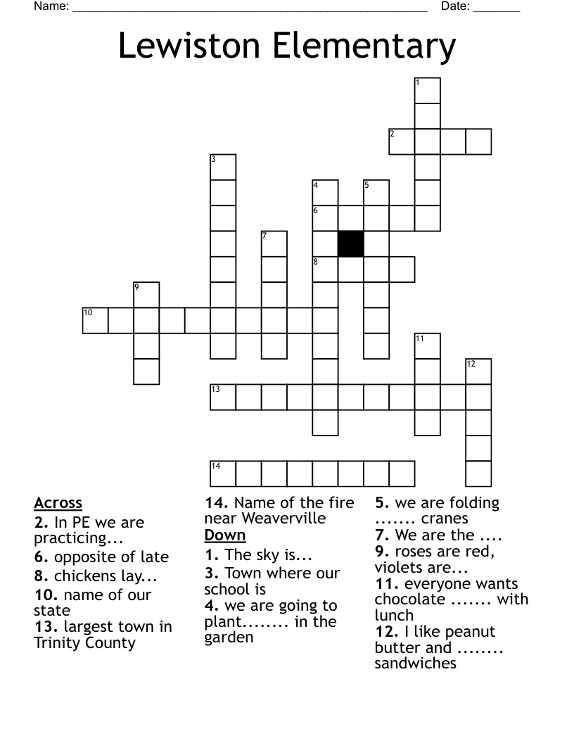 Lewiston Elementary Crossword