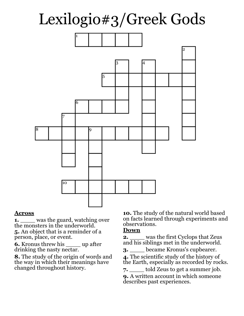 Lexilogio#3/Greek Gods Crossword