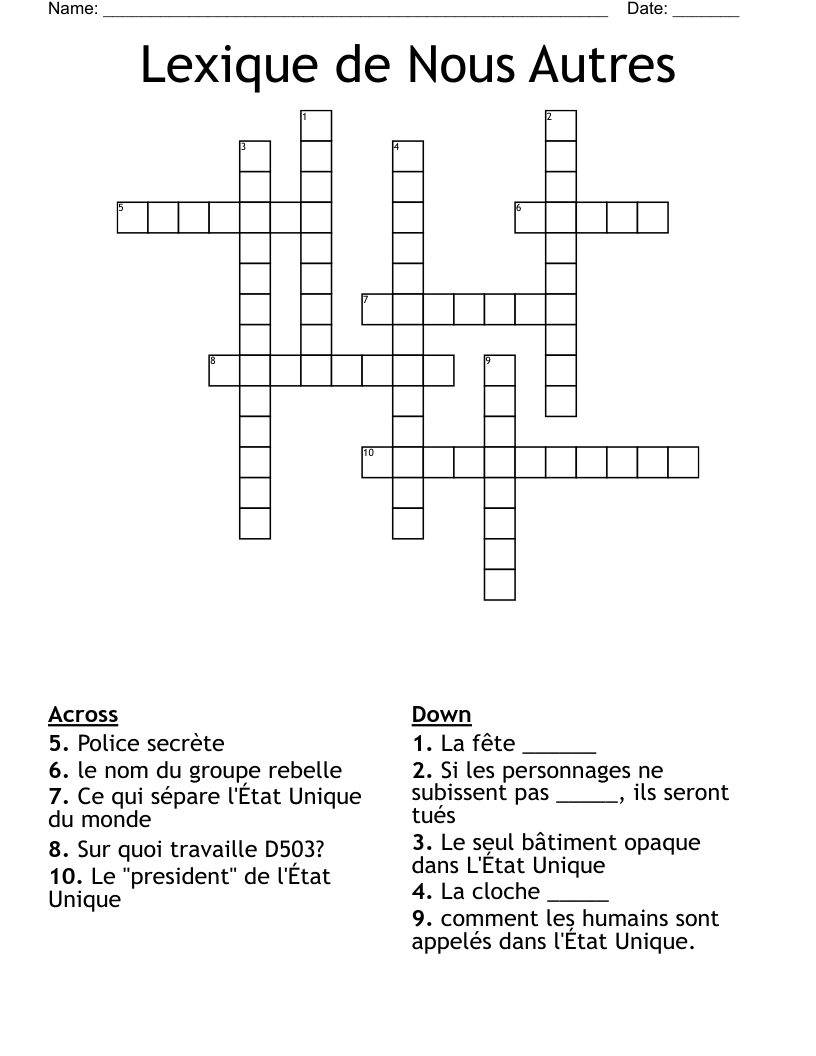 Lexique de Nous Autres Crossword