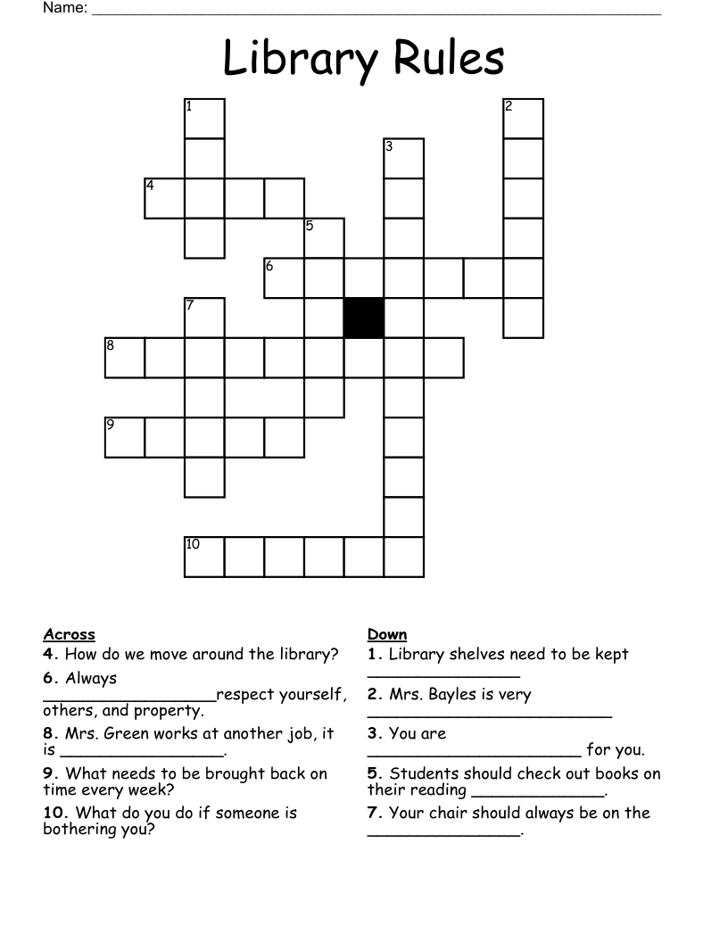 Library Rules Crossword WordMint