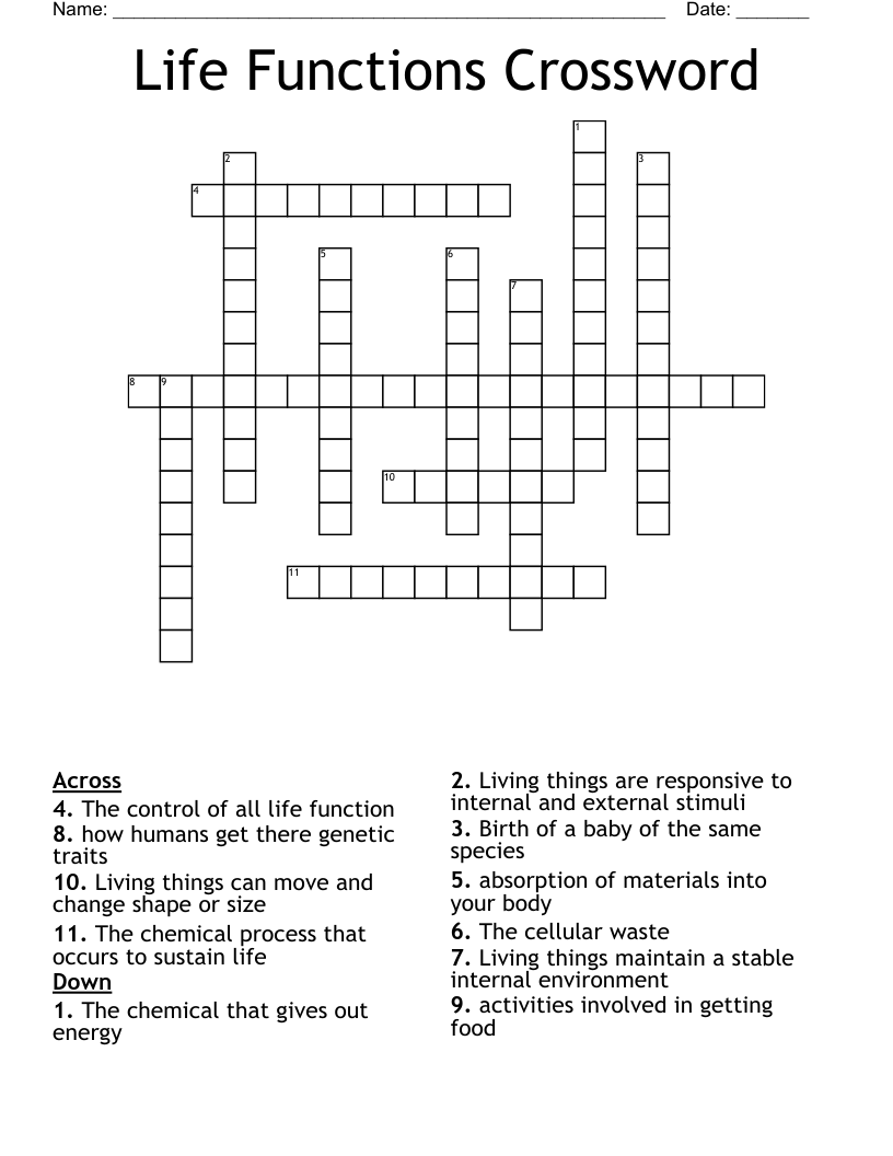 Life Functions Crossword