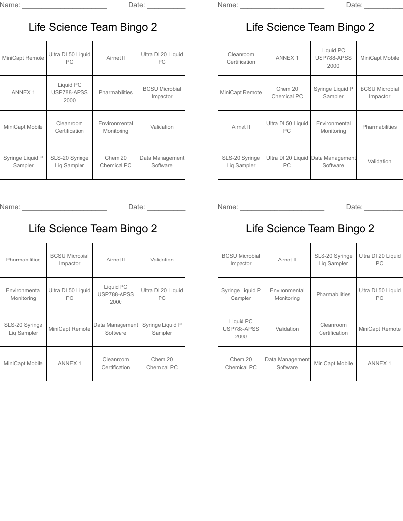 Life Science Team Bingo 2 WordMint