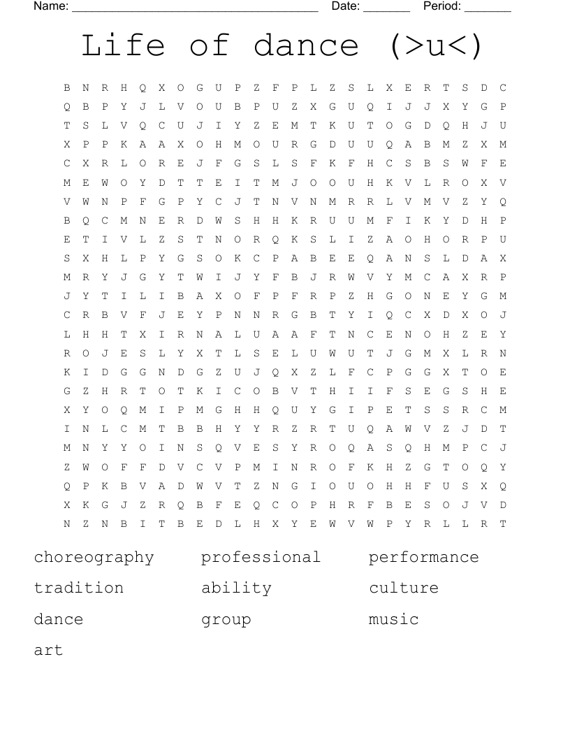 Life of dance (>u<) Word Search