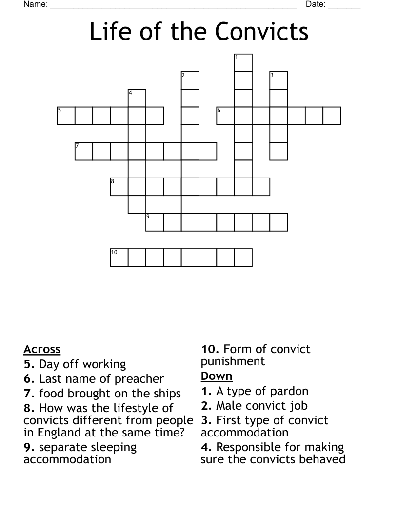 Life of the Convicts Crossword WordMint
