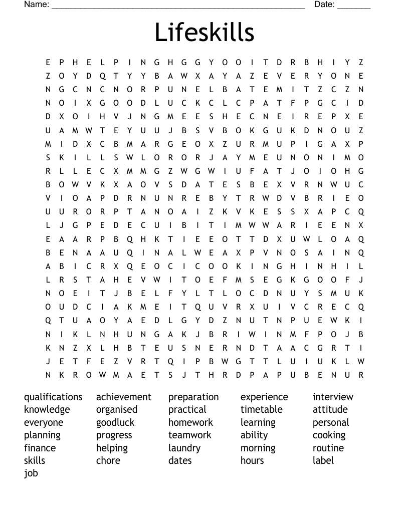 Lifeskills Word Search