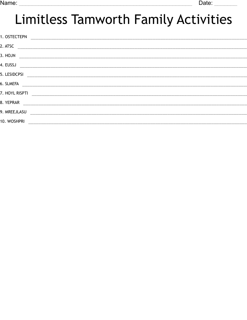Limitless Tamworth Family Activities  Word Scramble