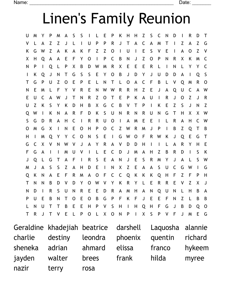 Linen's Family Reunion Word Search