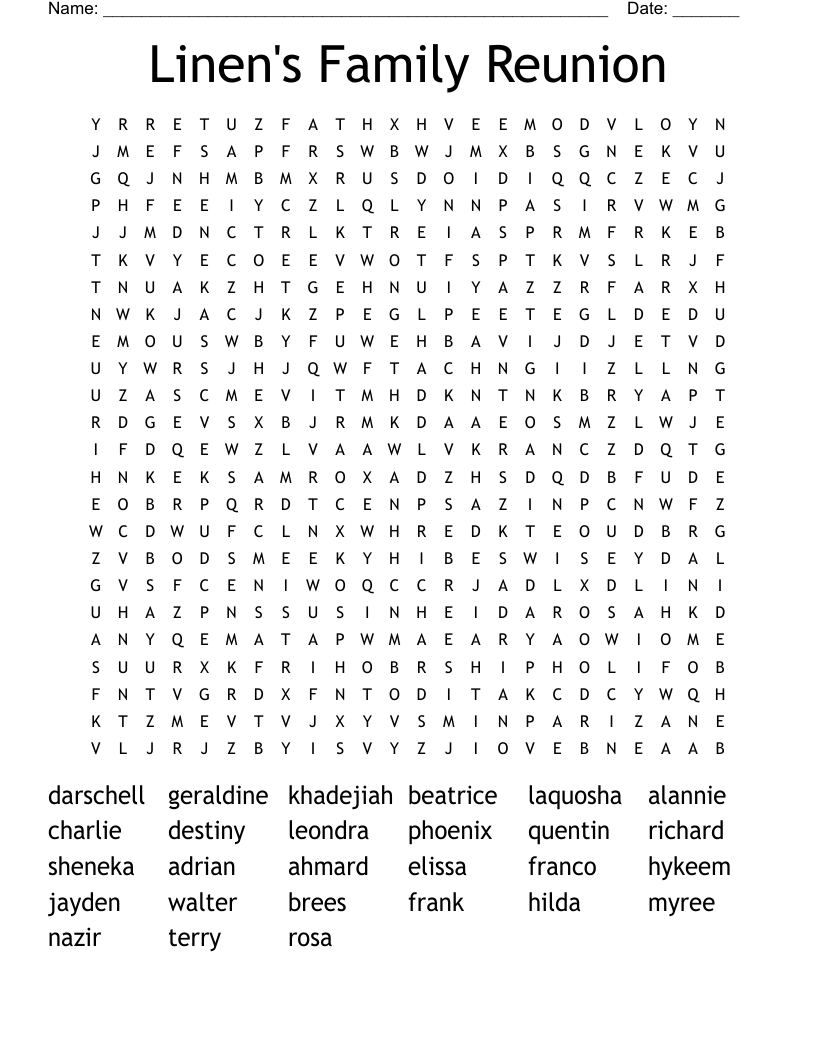 Linen's Family Reunion Word Search