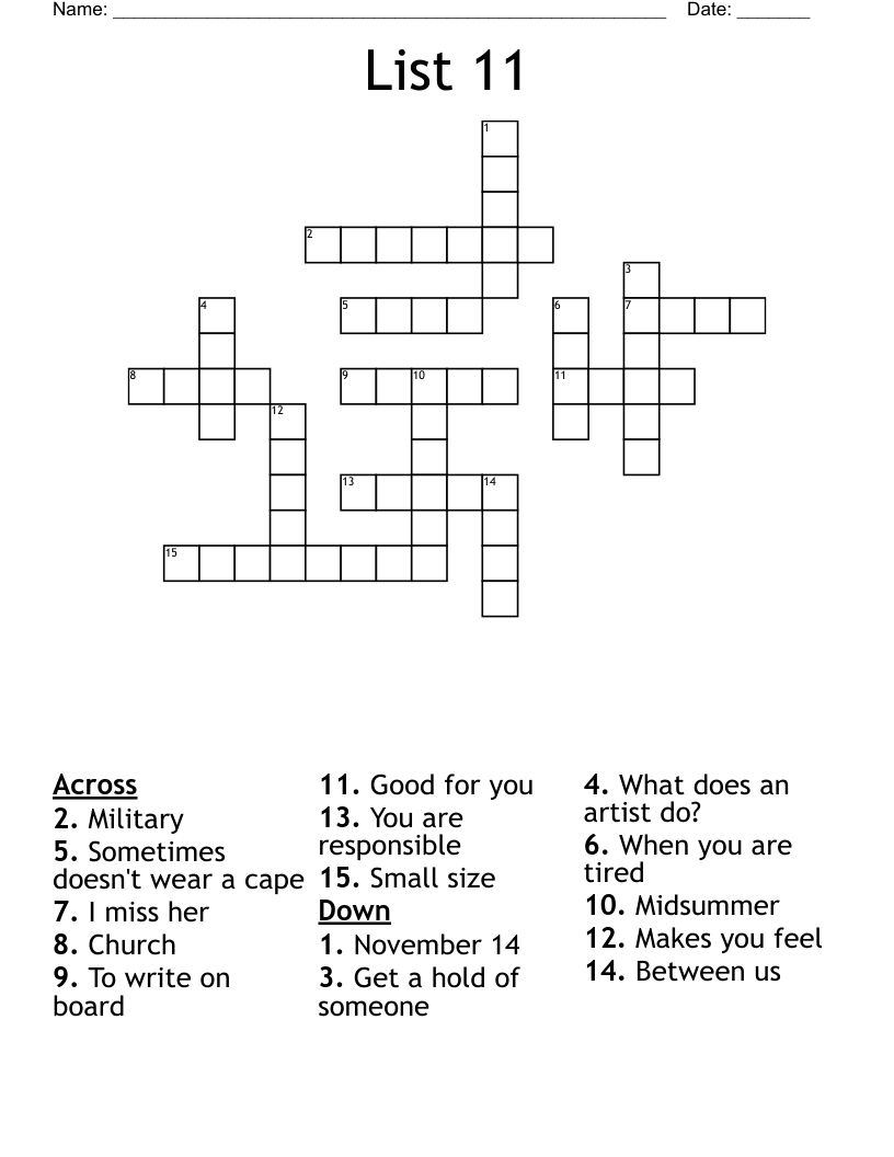 List 11 Crossword WordMint