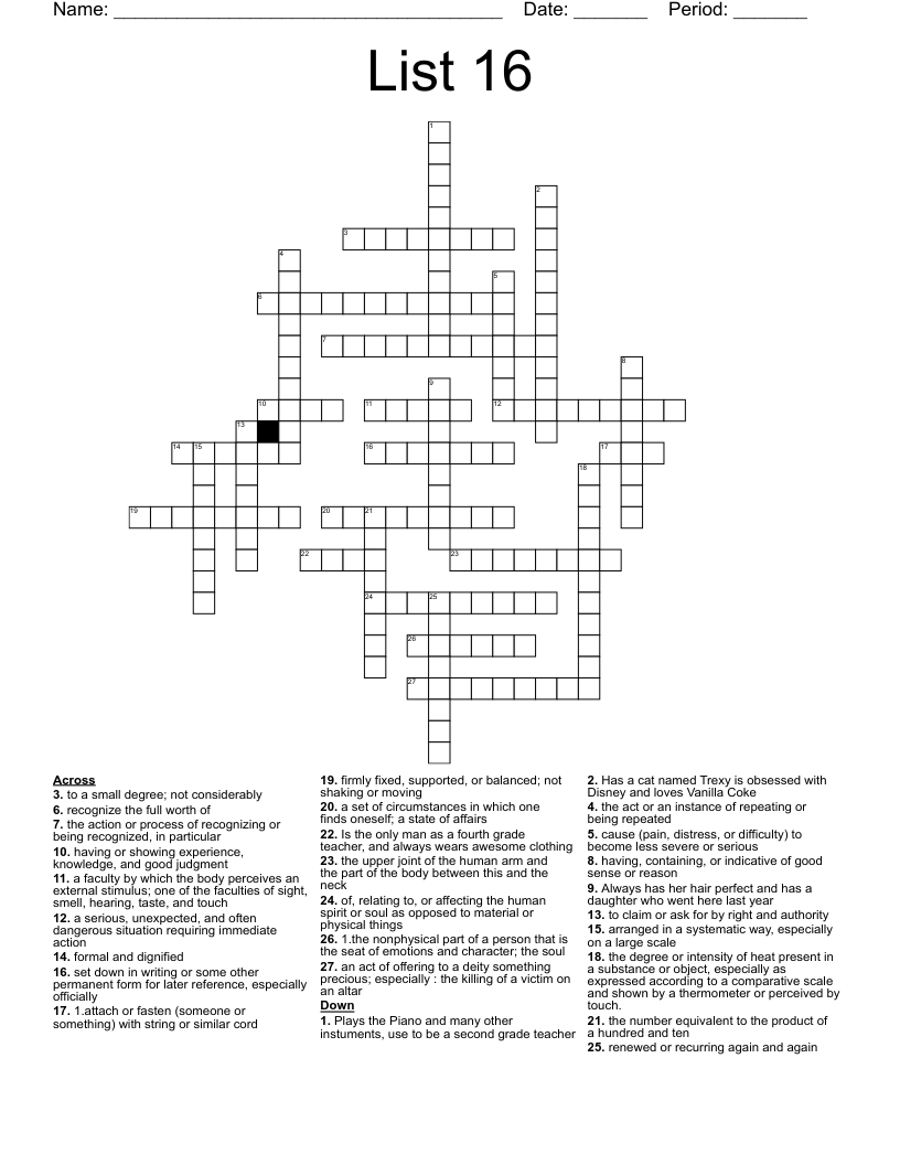 List 16 Crossword WordMint