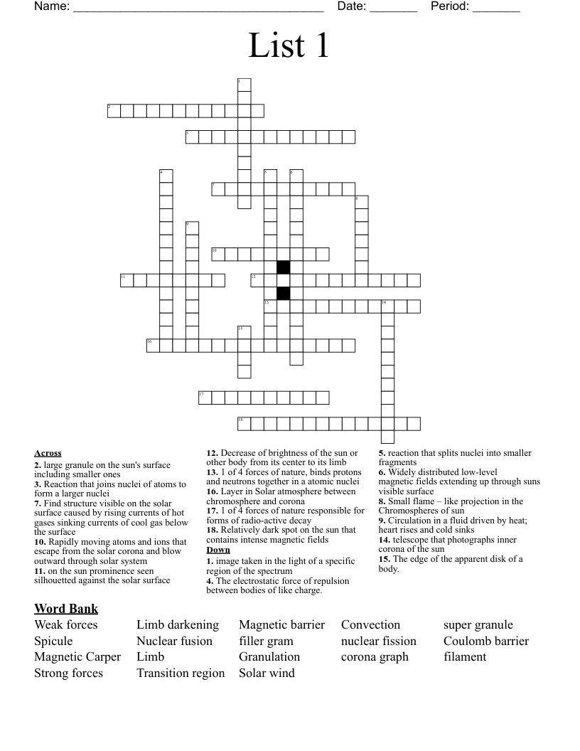 List 1 Crossword WordMint