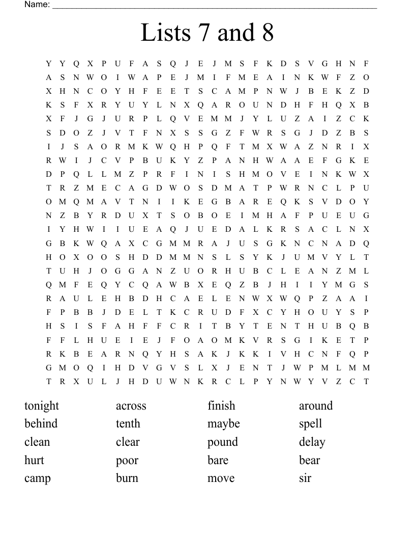 Lists 7 And 8 Word Search WordMint