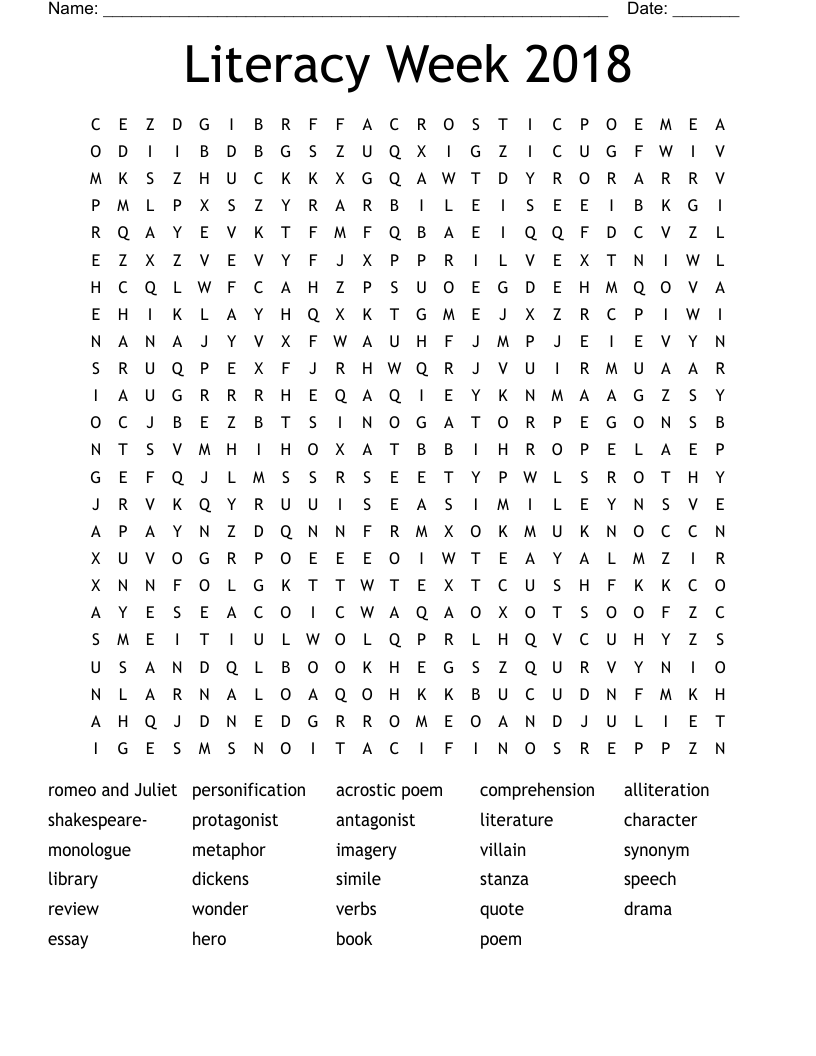 Literacy Week 2018 Word Search