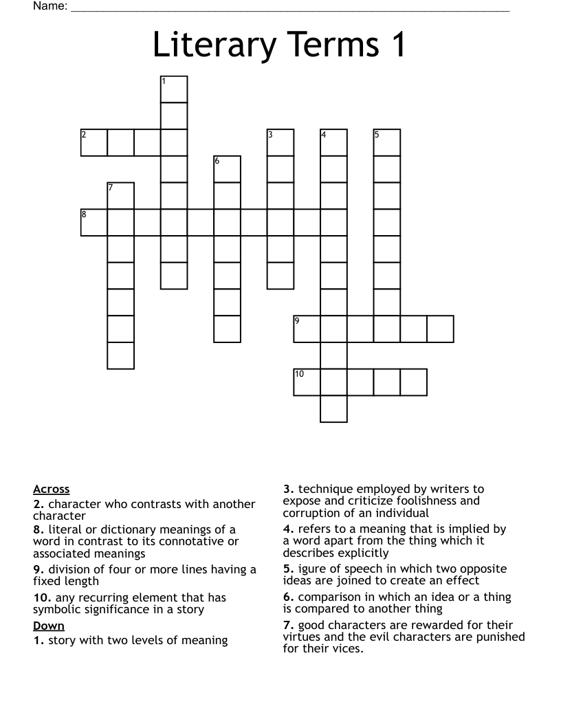 Literary Terms 1 Crossword WordMint