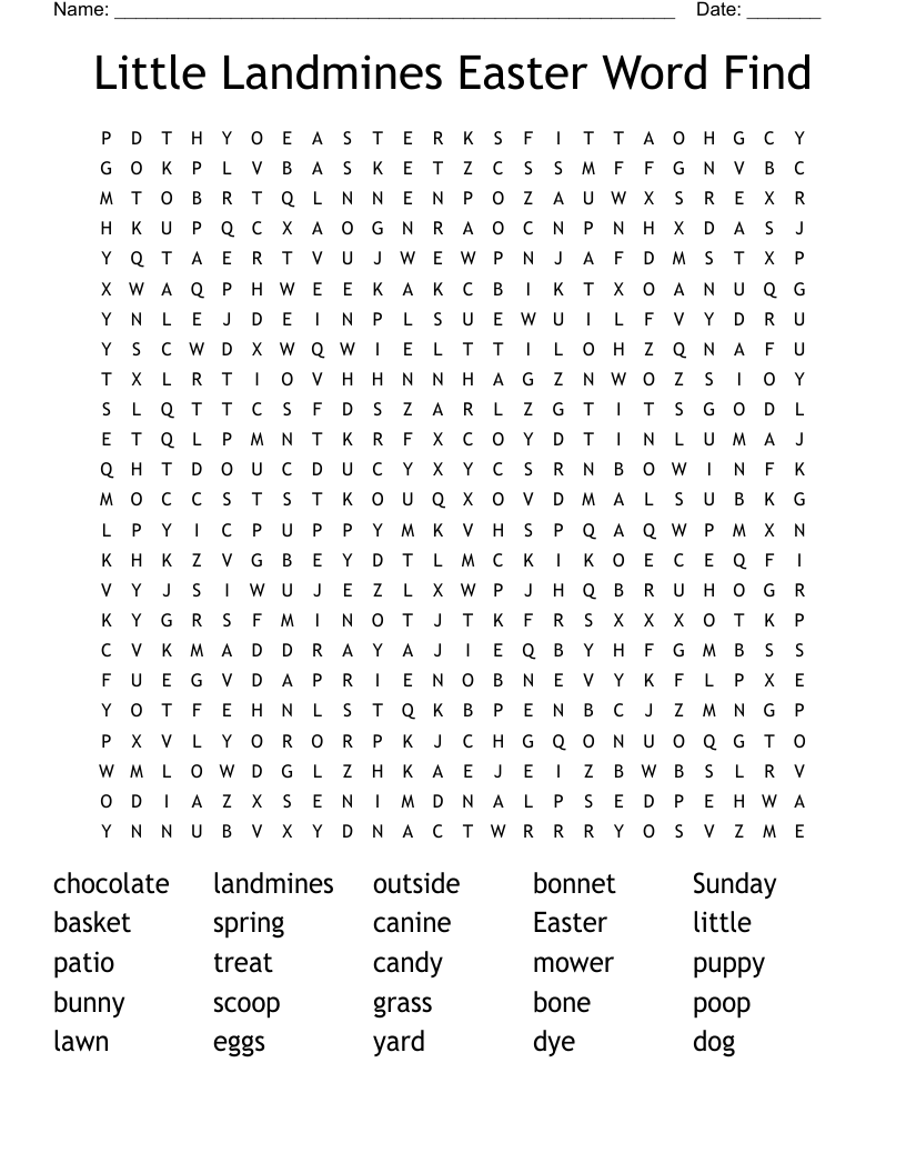Little Landmines Easter Word Find Word Search