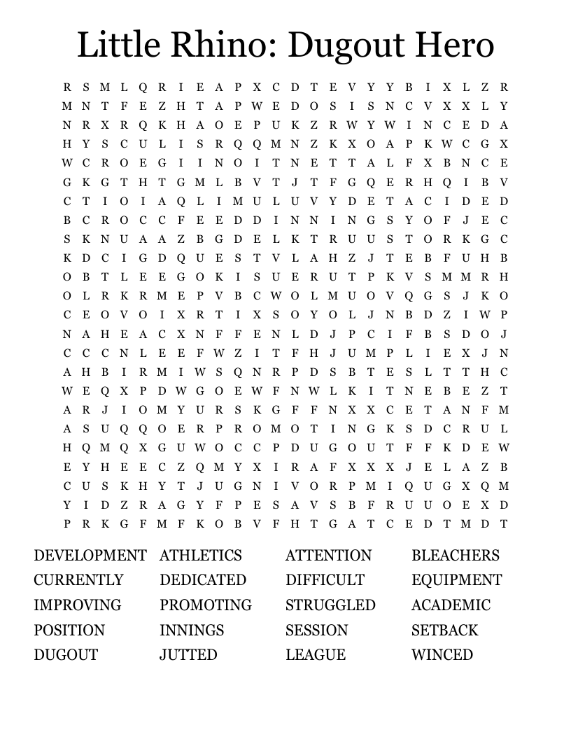 Little Rhino: Dugout Hero Word Search