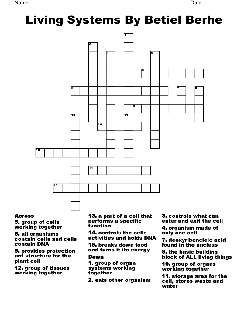Living Systems By Betiel Berhe Crossword