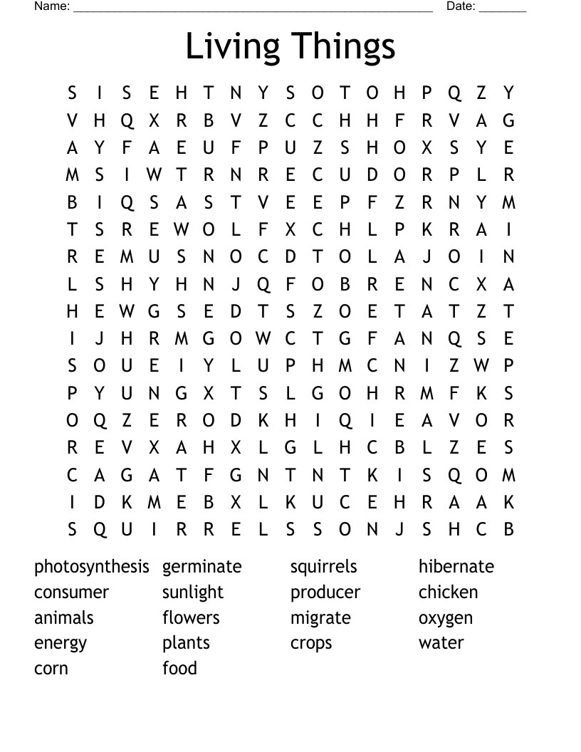 Living Things Word Search
