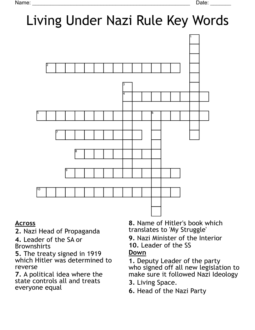 Living Under Nazi Rule Key Words Crossword WordMint