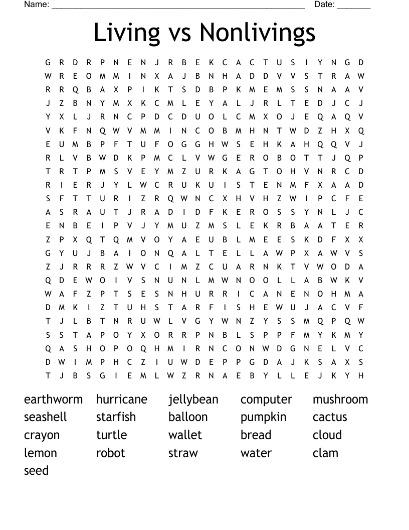 Living vs Nonlivings Word Search