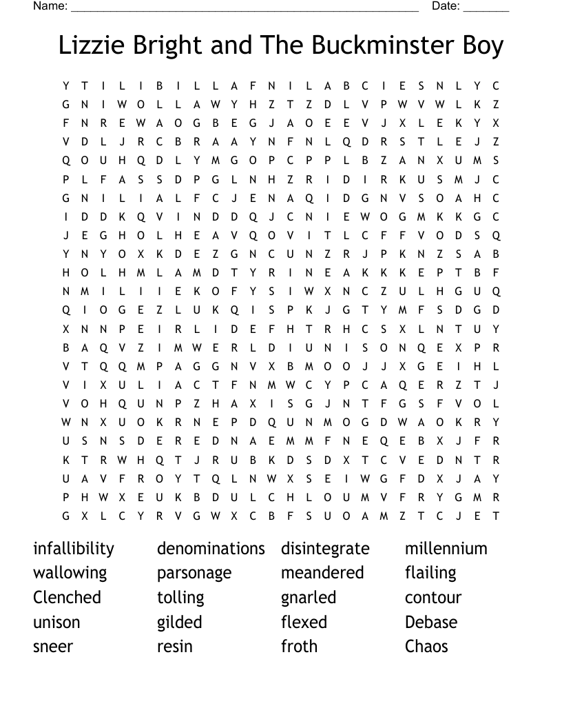 Lizzie Bright and The Buckminster Boy Word Search