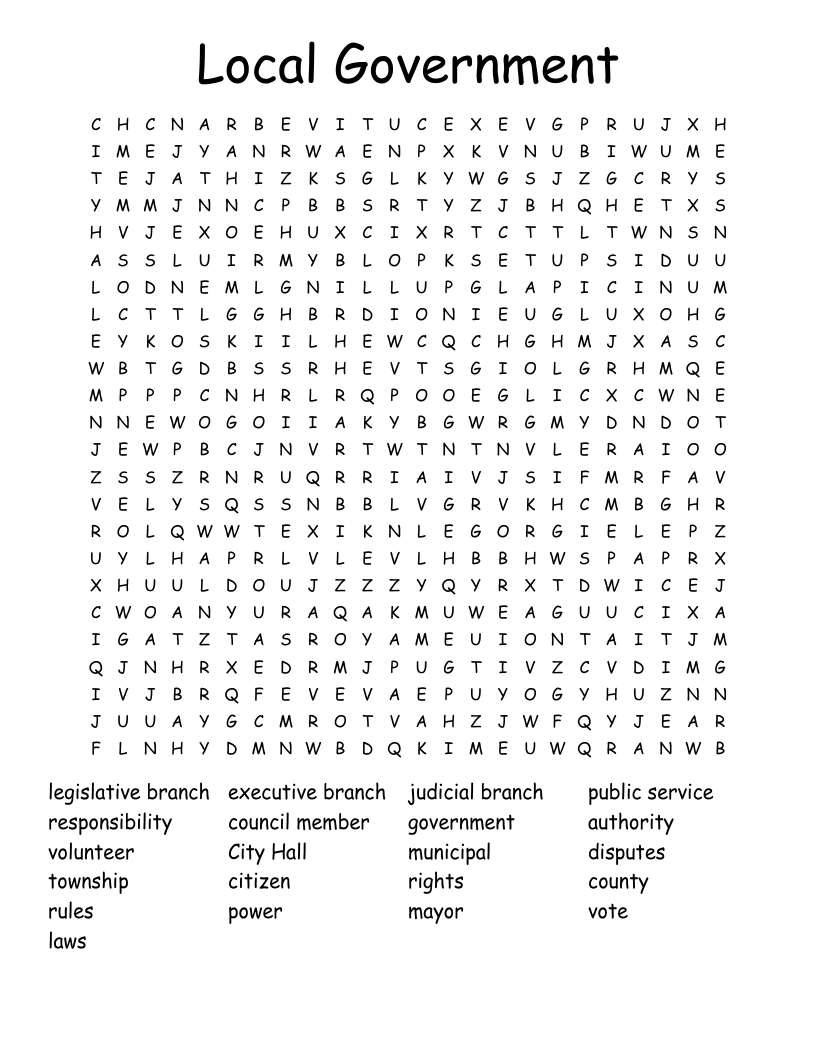 Local Government Word Search WordMint