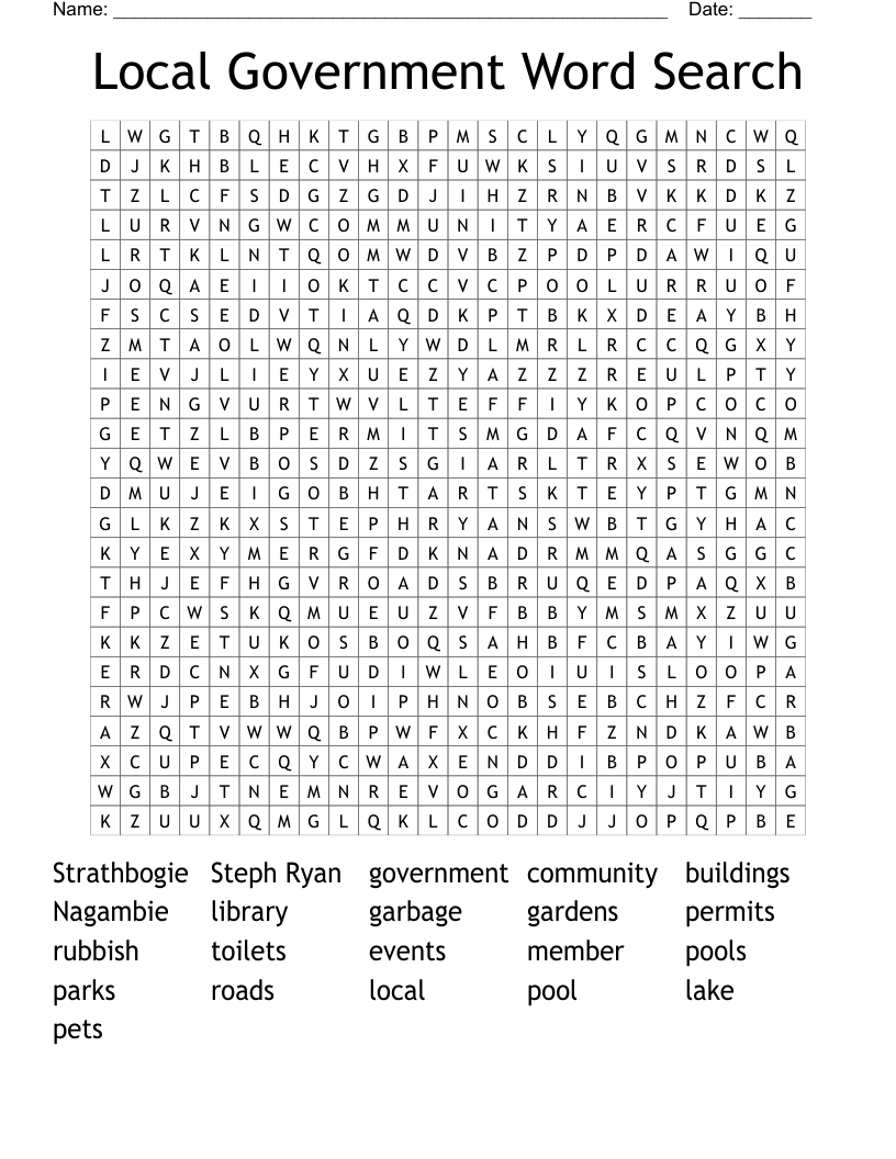 Local Government Word Search WordMint