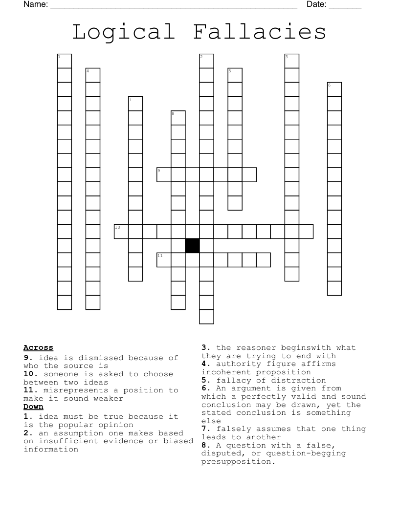 Logical Fallacies Crossword - WordMint Inside Logical Fallacies Worksheet With Answers