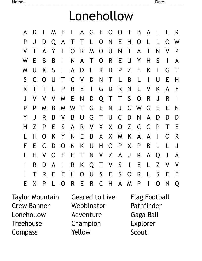 Lonehollow Word Search