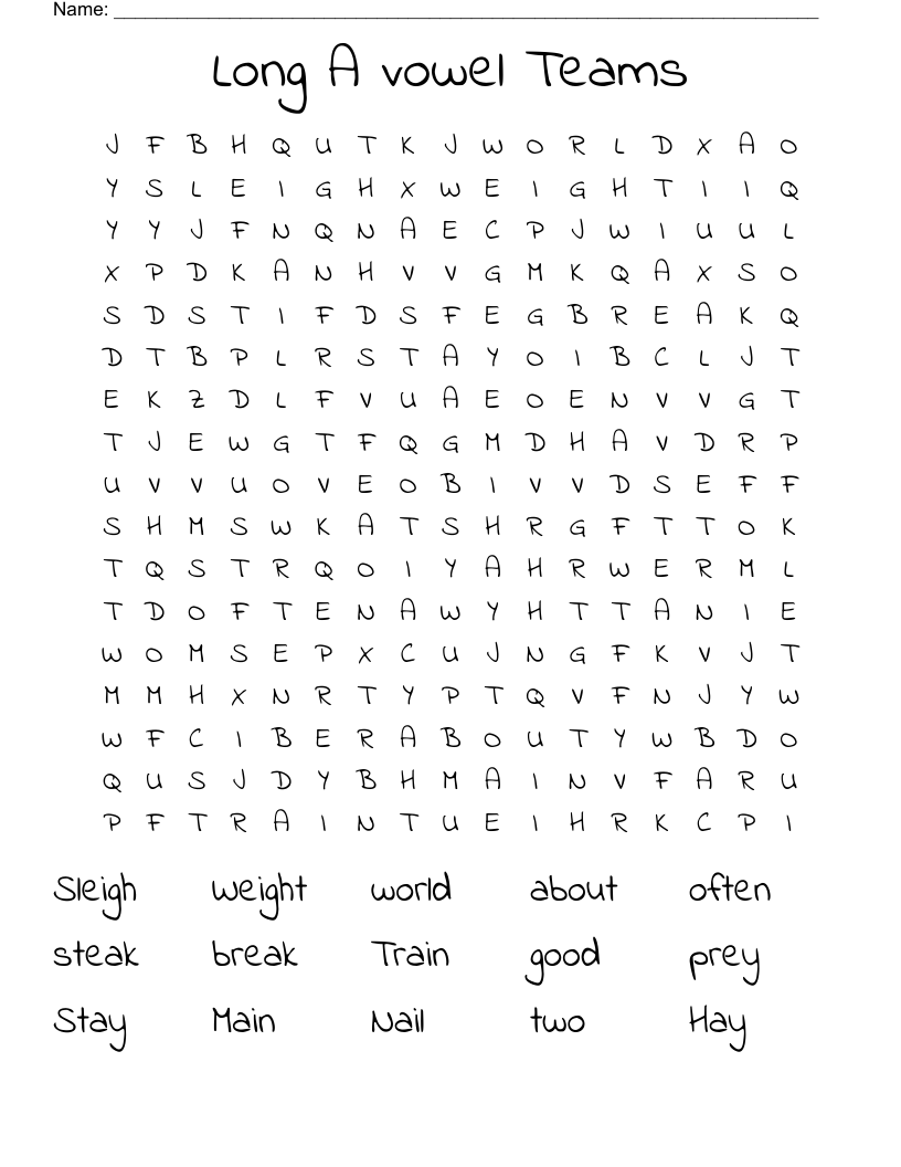 Long A vowel Teams Word Search