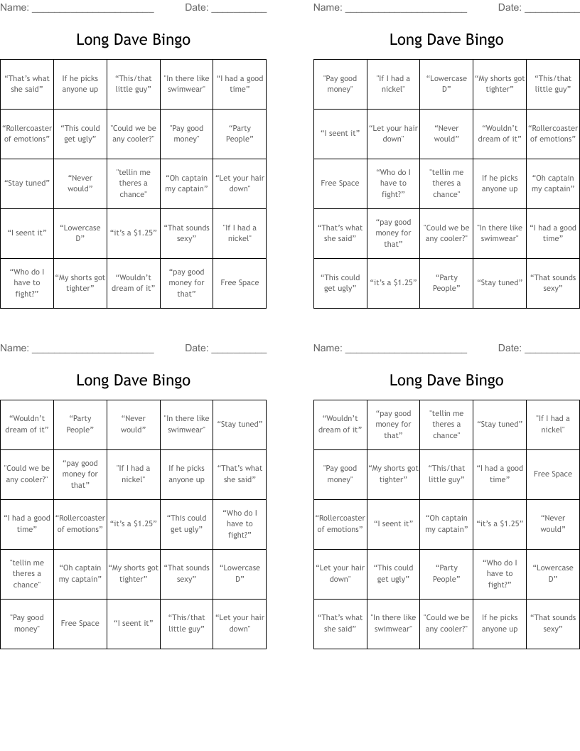 Long Dave Bingo