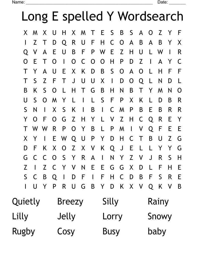 Long E spelled Y Wordsearch