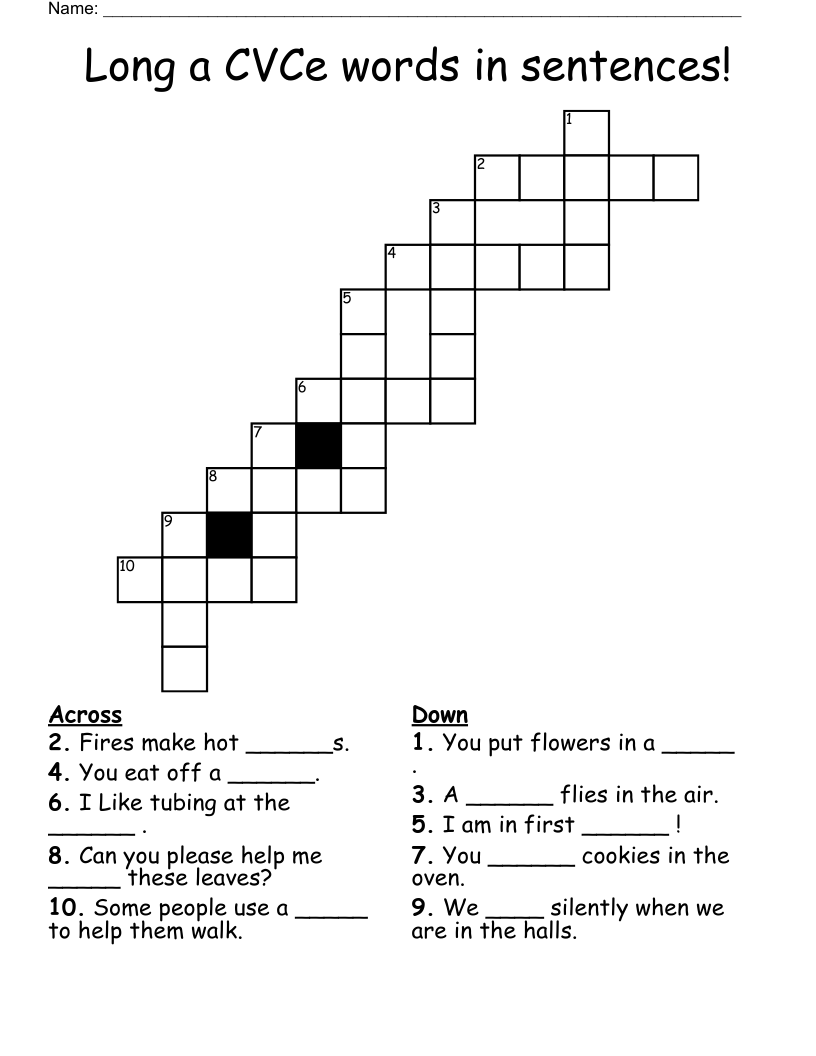 Long a CVCe words in sentences! Crossword