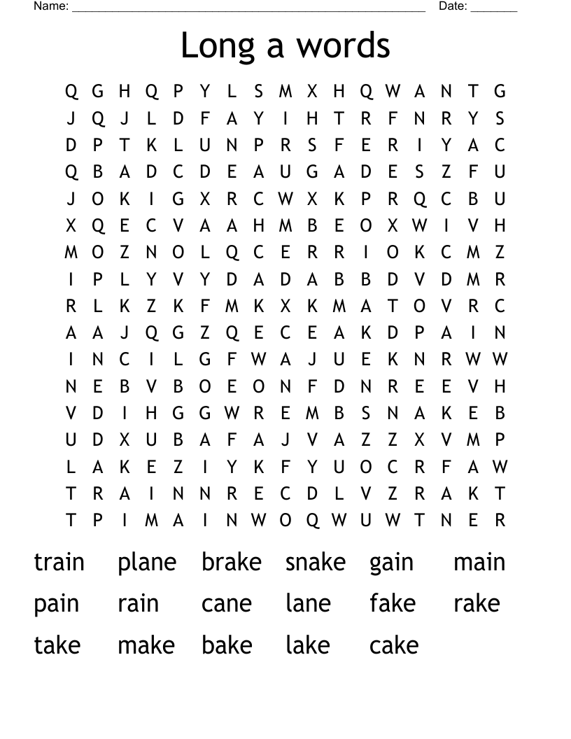 Long A Words Word Search WordMint