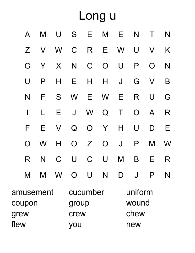 Long u Word Search
