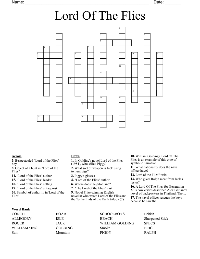 Lord Of The Flies Crossword