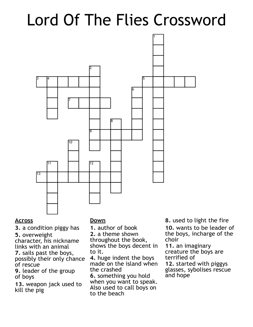 Lord Of The Flies Crossword