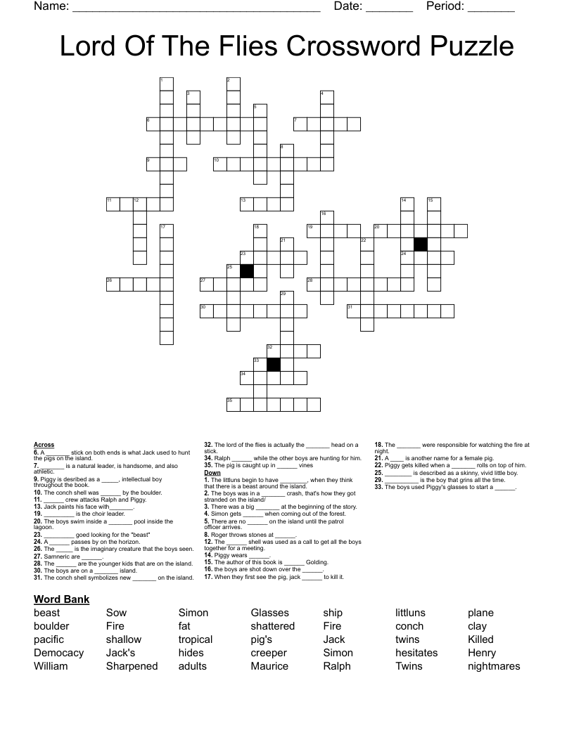 Lord Of The Flies Crossword WordMint