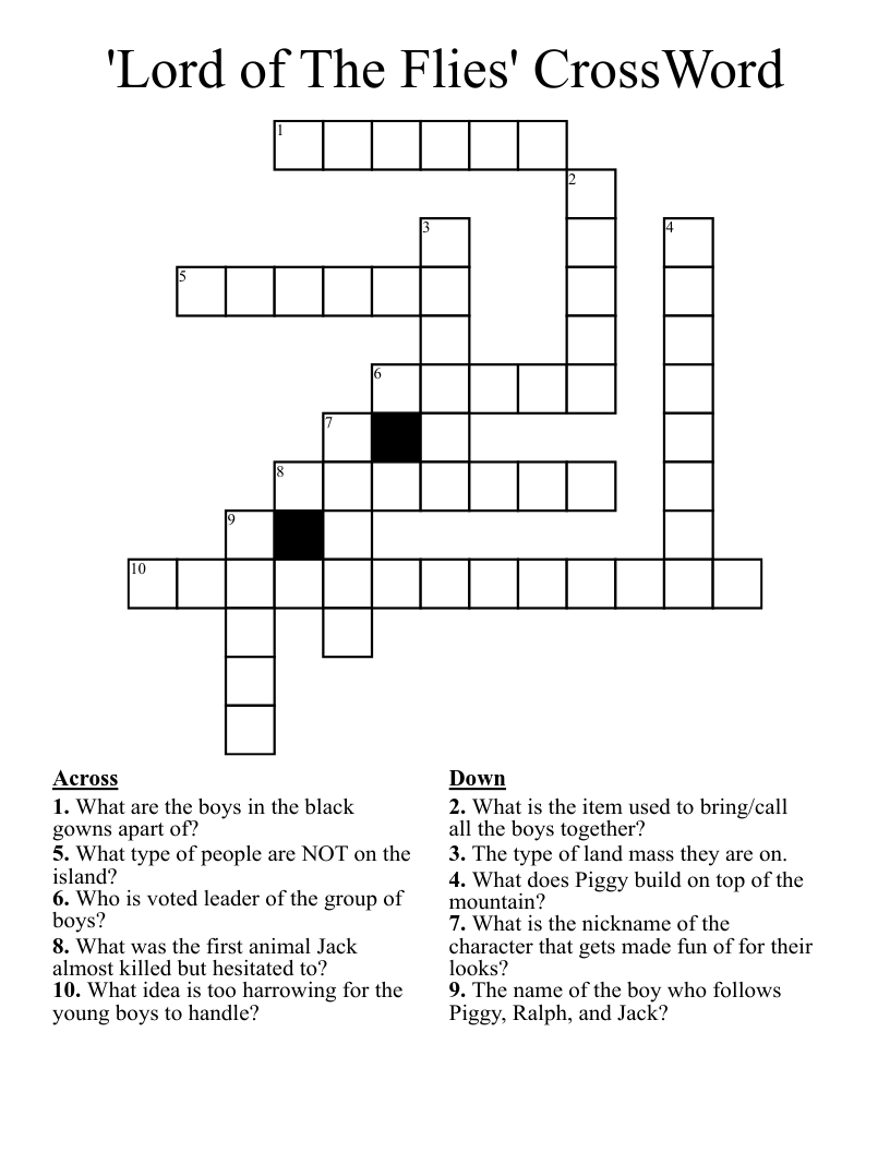 'Lord of The Flies' CrossWord