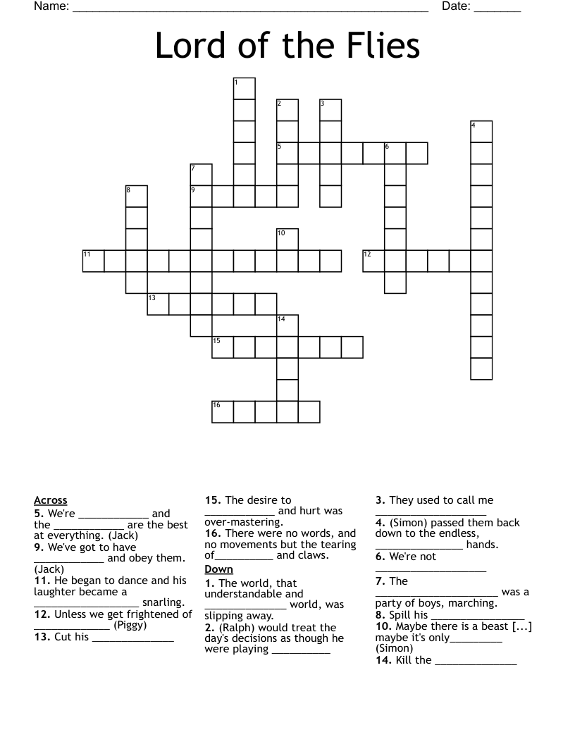 Lord of the Flies Crossword