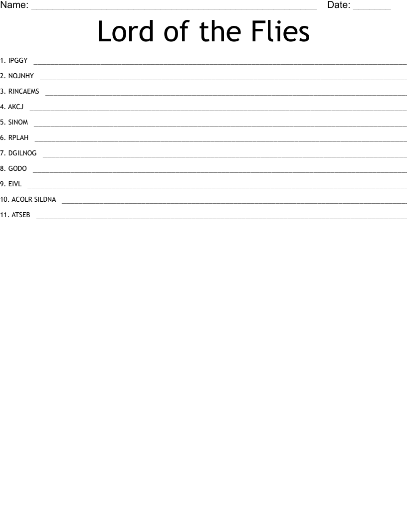 Lord of the Flies Word Scramble