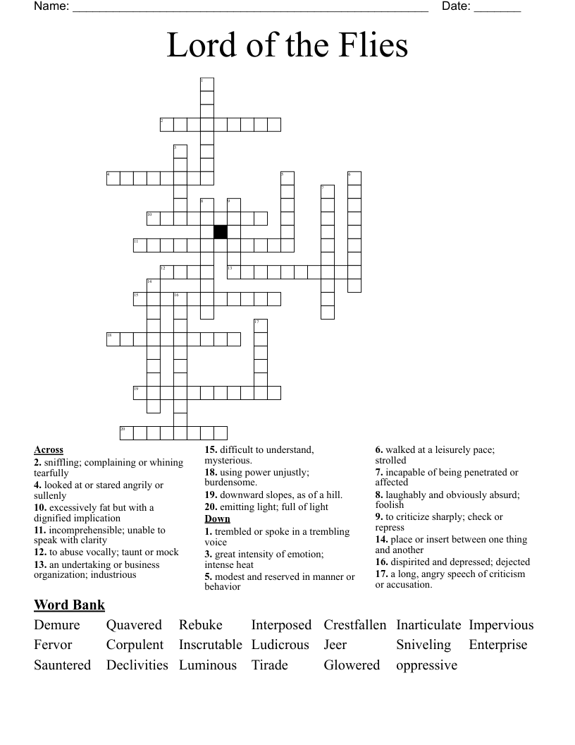 Lord Of The Flies Crossword Puzzle WordMint
