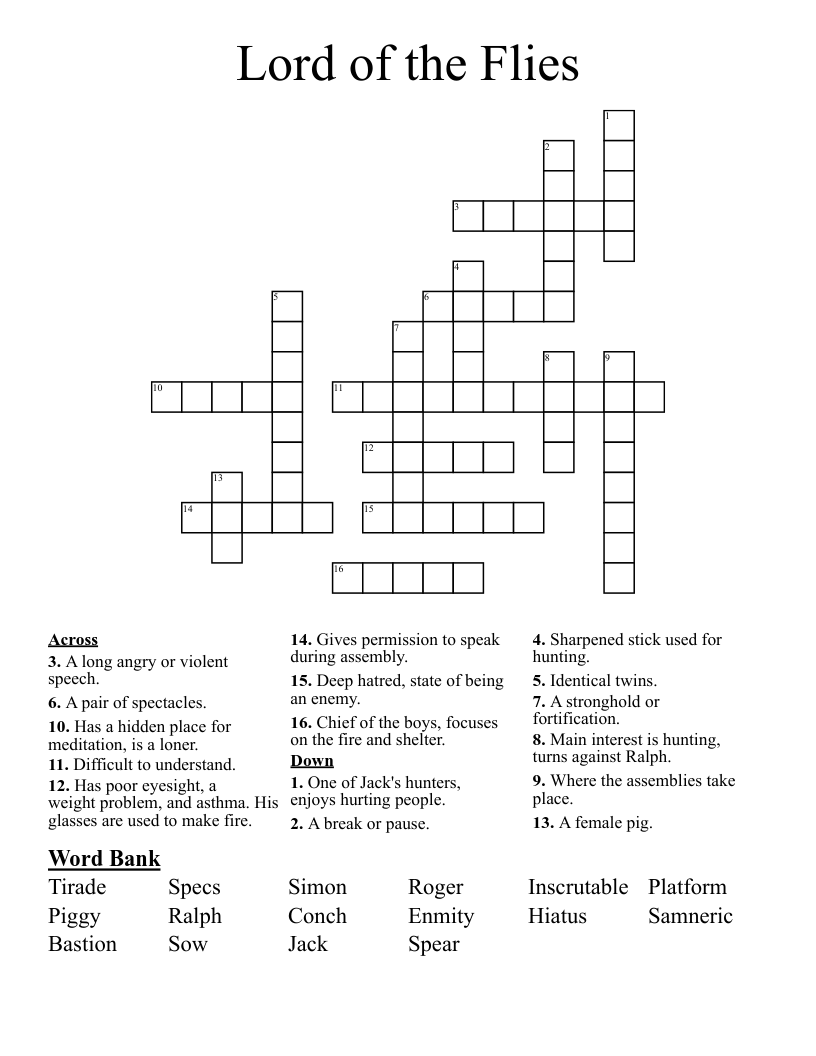 Lord of the Flies Crossword