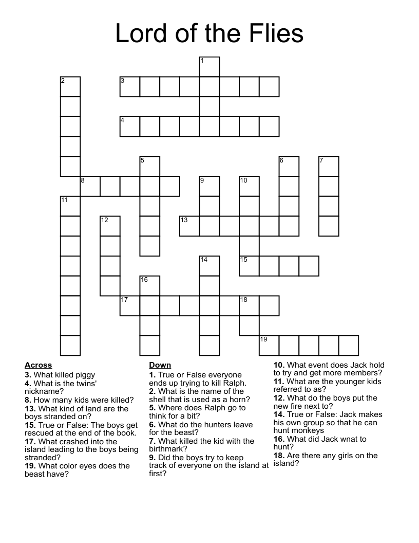 Lord of the Flies Crossword