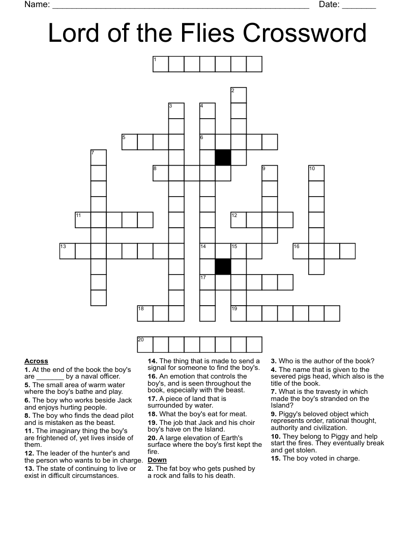 Lord of the Flies Crossword