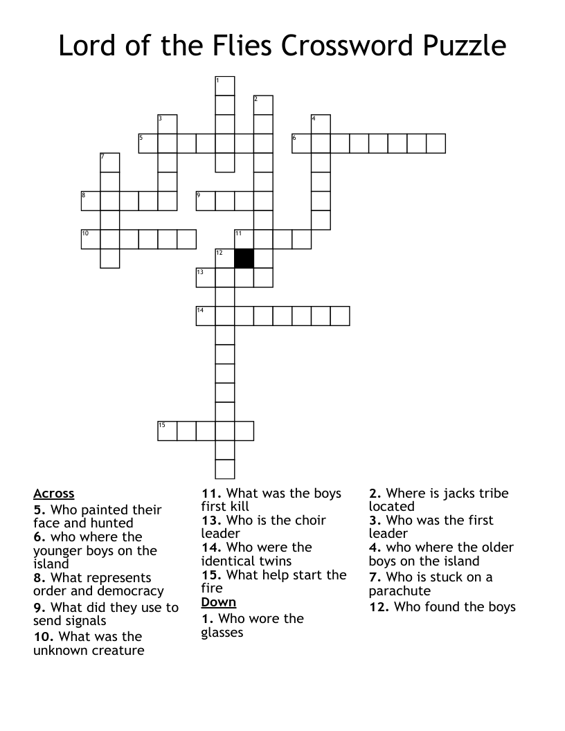 Lord Of The Flies Crossword Puzzle WordMint